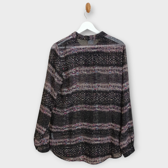 Cabi Blouse Women Medium Black Paris Sheer Abstract Art to Wear Button Front Top - Picture 2 of 11